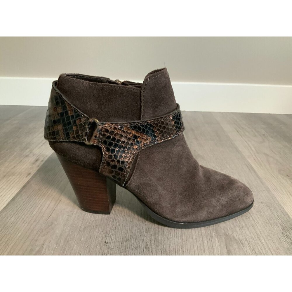 Donald J Pliner Brown Suede Selita 23 Ankle Bootie W/ Snakeskin Straps, Size 9